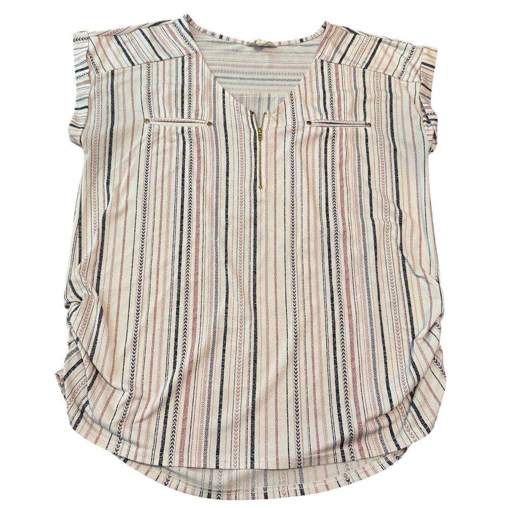 Sweet Wanderer Maternity Blouse Size XL Striped Zip Front Ruched Tunic Top